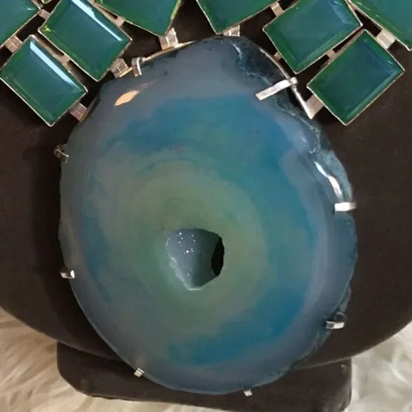 HUGE AQUA CONDOR AGATE  & KUNZITE NECKLACE - Picture 2 of 15